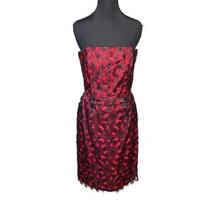 Options by Shani Y2K Flirty Red Black Floral‎ Lace Strapless Cocktail Dress Sz 6